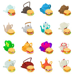 Tea cutlet icons set. Isometric set of 16 tea cutlet vector icons for web isolated on white background