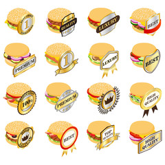 Best hamburger icons set. Isometric set of 16 best hamburger vector icons for web isolated on white background