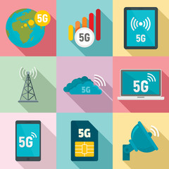 5G technology icons set. Flat set of 5G technology vector icons for web design