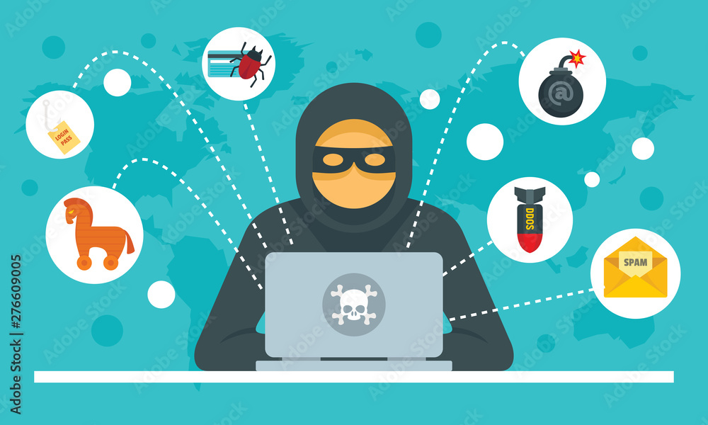 Poster cyber attack concept background. flat illustration of cyber attack vector concept background for web