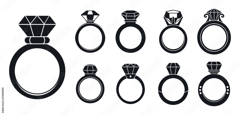 Poster Diamond ring woman icons set. Simple set of diamond ring woman vector icons for web design on white background