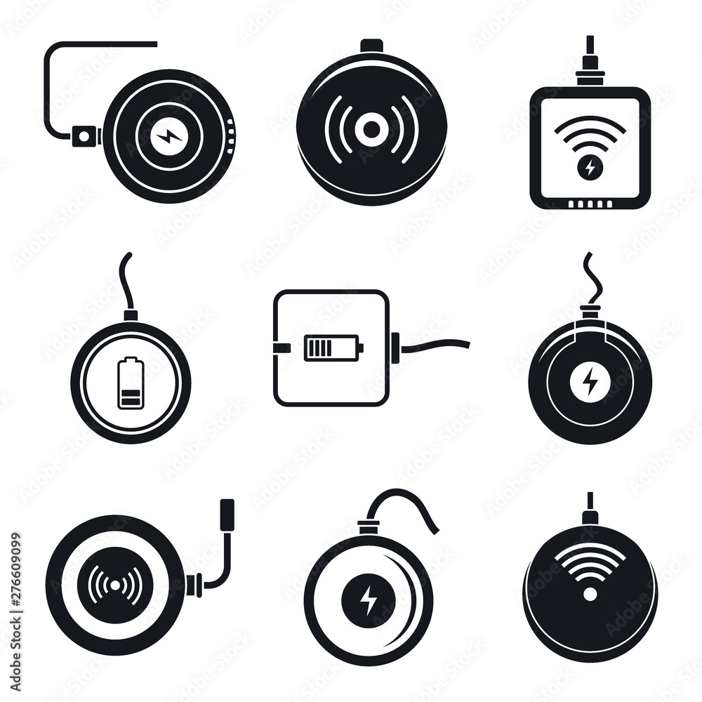 Poster wireless charger phone icons set. simple set of wireless charger phone vector icons for web design o