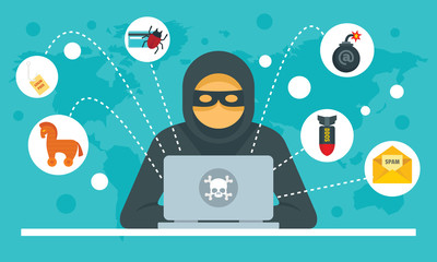 Cyber attack concept background. Flat illustration of cyber attack vector concept background for web design
