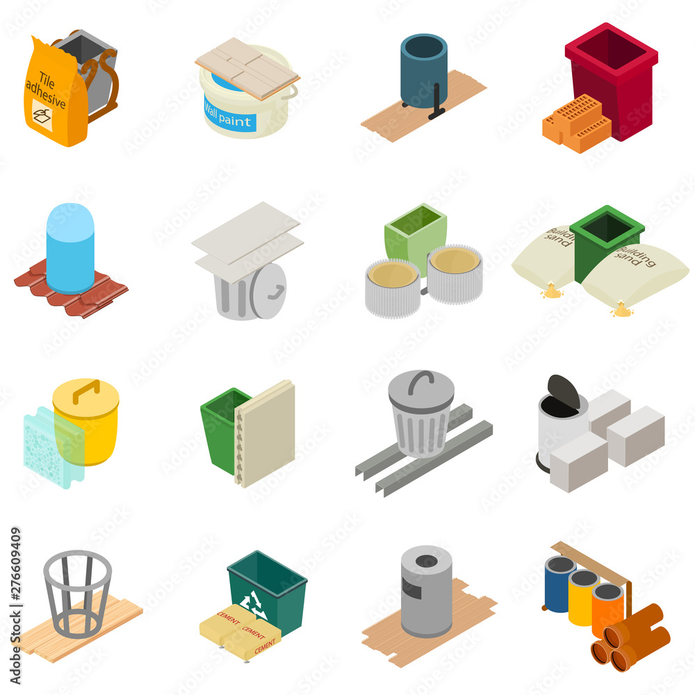 Poster building tool icons set. isometric set of 16 building tool vector icons for web isolated on white ba