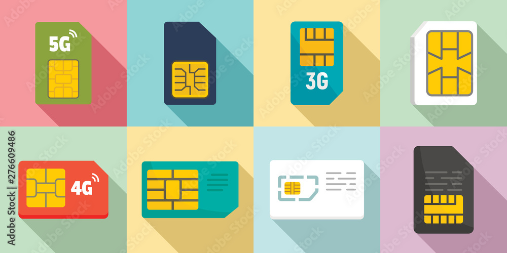 Aufkleber sim phone card icons set. flat set of sim phone card vector icons for web design
