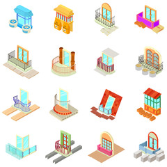 Porthole material icons set. Isometric set of 16 porthole material vector icons for web isolated on white background