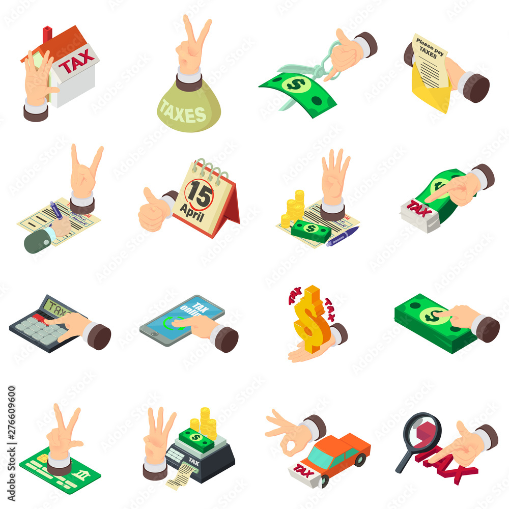 Aufkleber tax index icons set. isometric set of 16 tax index vector icons for web isolated on white background