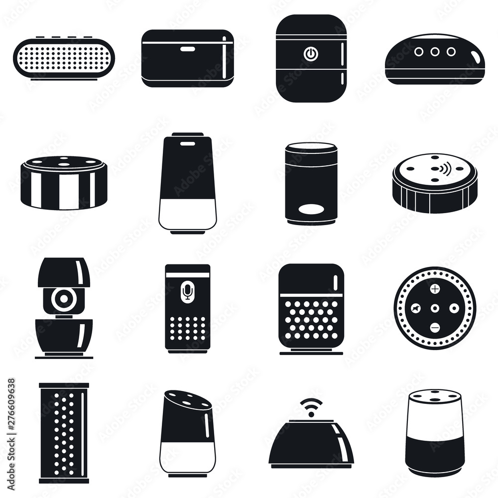 Poster modern smart speaker icons set. simple set of modern smart speaker vector icons for web design on wh