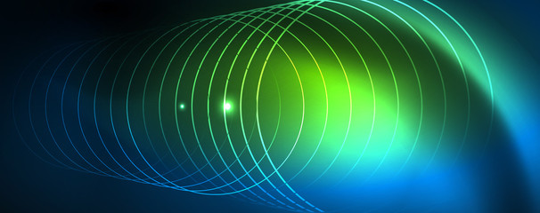 Neon glowing techno lines, hi-tech futuristic abstract background template, vector