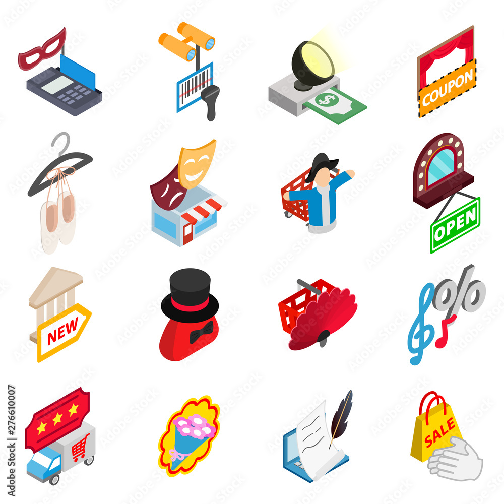 Poster monetary performance icons set. isometric set of 16 monetary performance vector icons for web isolat