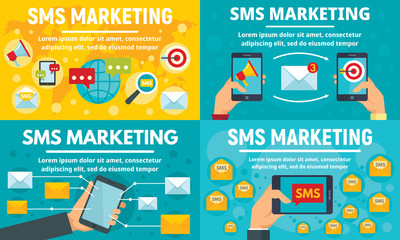 Business sms marketing banner set. Flat illustration of business sms marketing vector banner set for web design