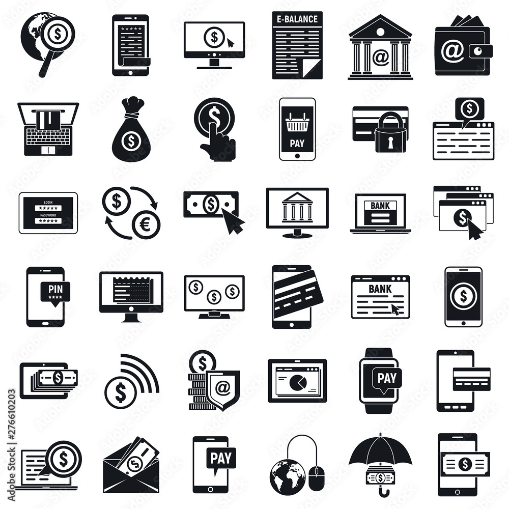 Poster Money internet banking icons set. Simple set of money internet banking vector icons for web design on white background