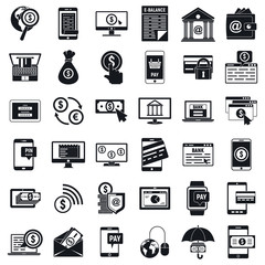 Money internet banking icons set. Simple set of money internet banking vector icons for web design on white background