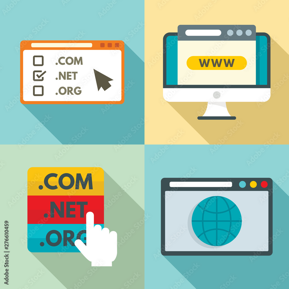Poster domain icons set. flat set of domain vector icons for web design