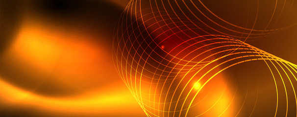 Neon glowing techno lines, hi-tech futuristic abstract background template, vector