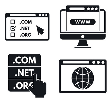 Internet domain icons set. Simple set of internet domain vector icons for web design on white background