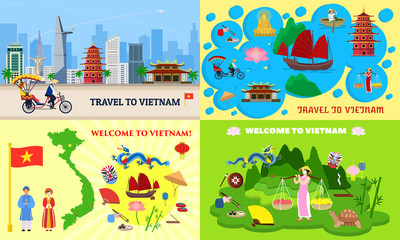 Vietnam banner set. Flat illustration of vietnam vector banner set for web design