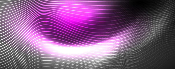 Obraz premium Neon vector wave lines abstract background, magic futuristic techno design