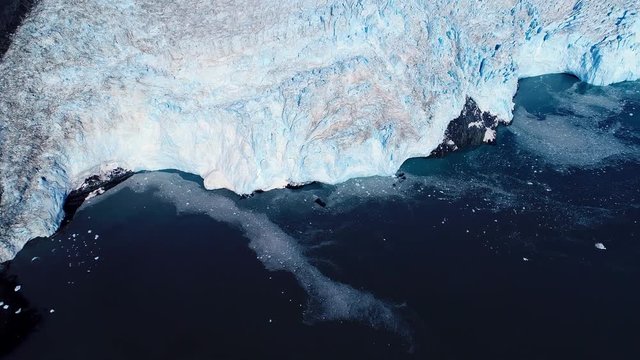 Aerial view from above of a glacier in Alaska