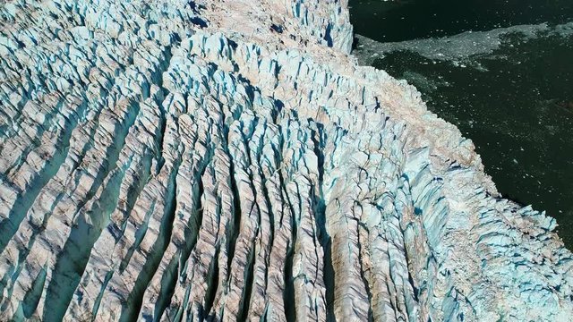 View from above of ice sheets on Glacier. Alaska Ailaik pollution