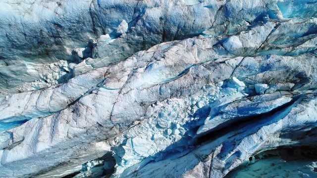 Aerial of glacier layers view from above