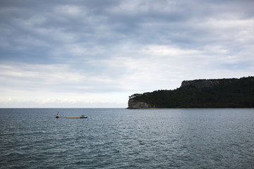Sea and mountains in Turkey in cloudy weather