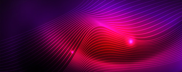 Neon vector wave lines abstract background, magic futuristic techno design