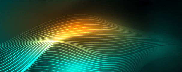 Shiny neon vector wave line abstract background, motion concept