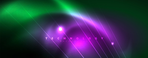 Vector neon light lines concept, abstract background