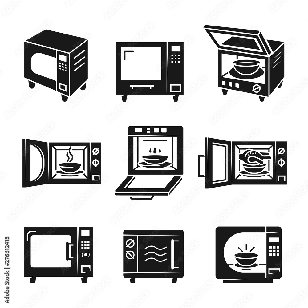 Poster Microwave icons set. Simple set of microwave vector icons for web design on white background