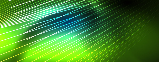 Obraz premium Neon blue glowing lines, magic energy space light concept, abstract background wallpaper design