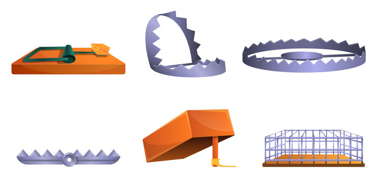 Trap icons set. Cartoon set of trap vector icons for web design