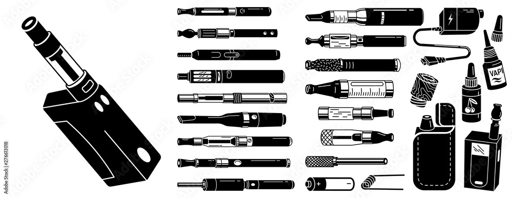 Aufkleber electronic cigarette icons set. simple set of electronic cigarette vector icons for web design on wh