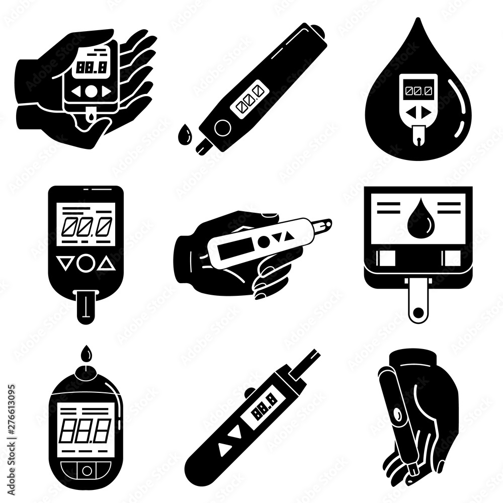 Poster glucose meter icons set. simple set of glucose meter vector icons for web design on white background