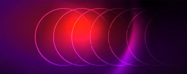 Shiny neon lights, dark abstract background with blurred magic neon light curved lines