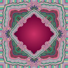 Tablecloth or shawl with beautiful paisley ornament in dark crimson and green tones. Arabian, indian, persian motifs. Etnic style.