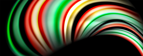 Fluid color swirls on black. Modern background with trendy design