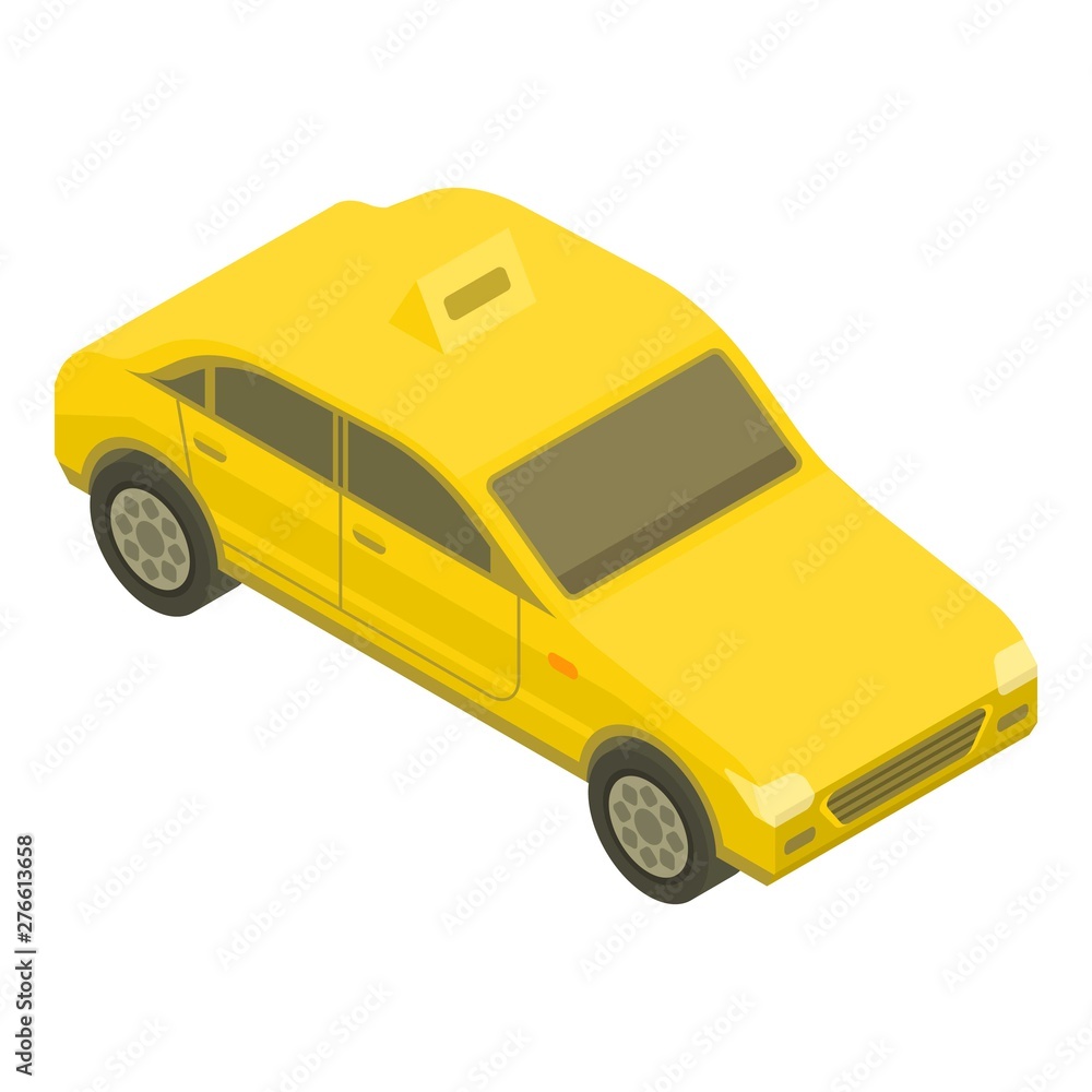 Wall mural Yellow taxi car icon. Isometric of yellow taxi car vector icon for web design isolated on white background - Wall murals