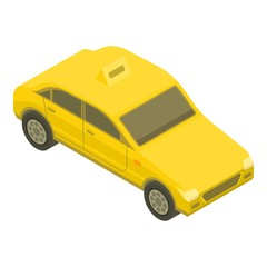 Yellow taxi car icon. Isometric of yellow taxi car vector icon for web design isolated on white background
