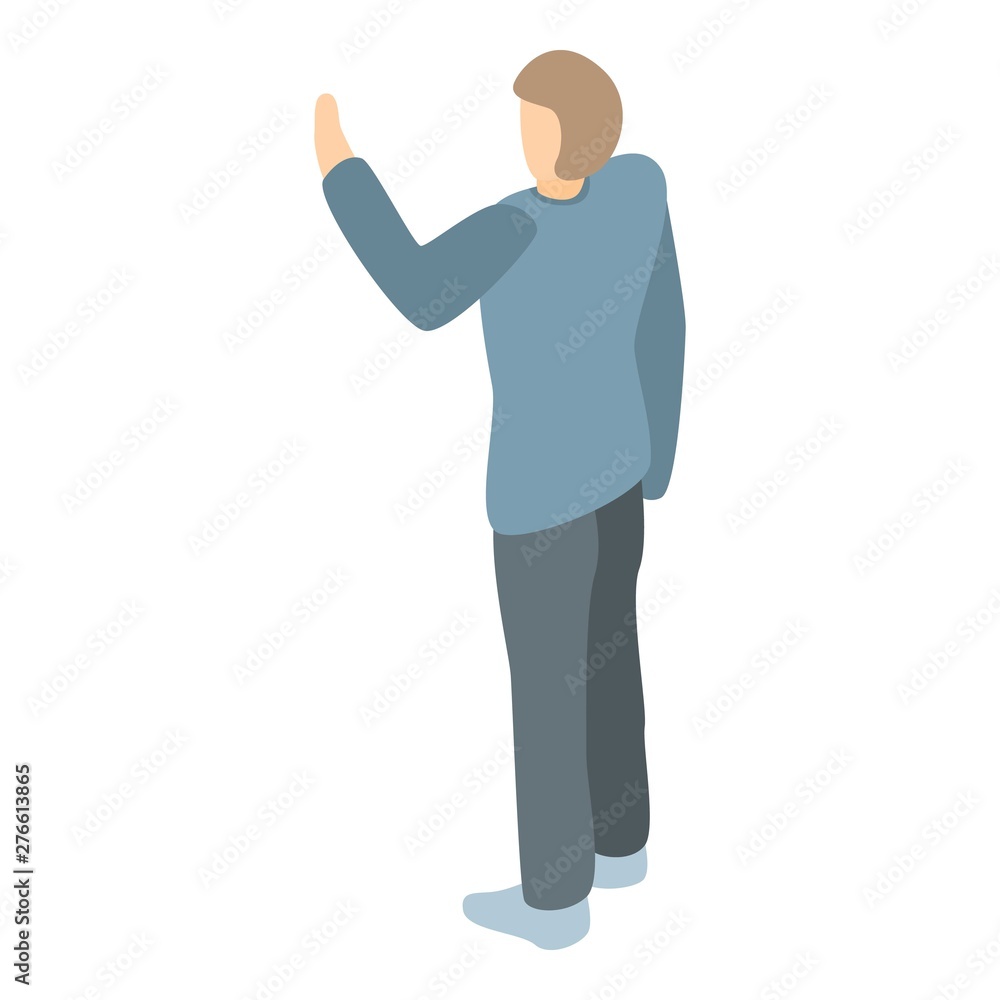 Poster man hand up icon. isometric of man hand up vector icon for web design isolated on white background