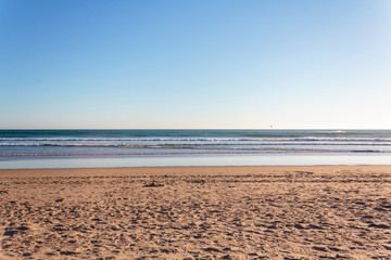 Beach background. Sand, sea and bue sky