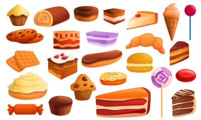 Confectionery icons set. Cartoon set of confectionery vector icons for web design