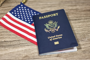 passport and flag of united states of america