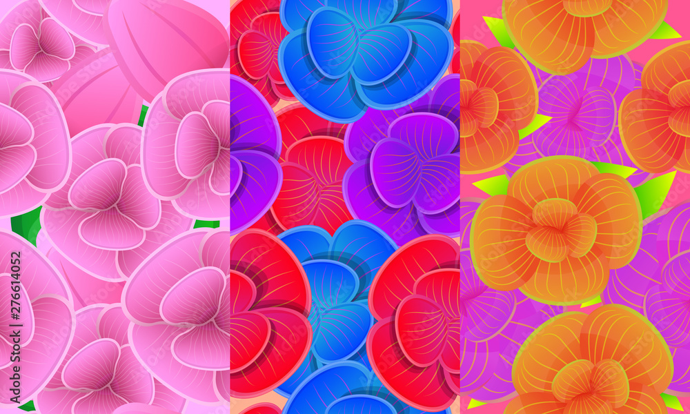 Poster orchid pattern set. cartoon illustration of orchid vector pattern set for web design