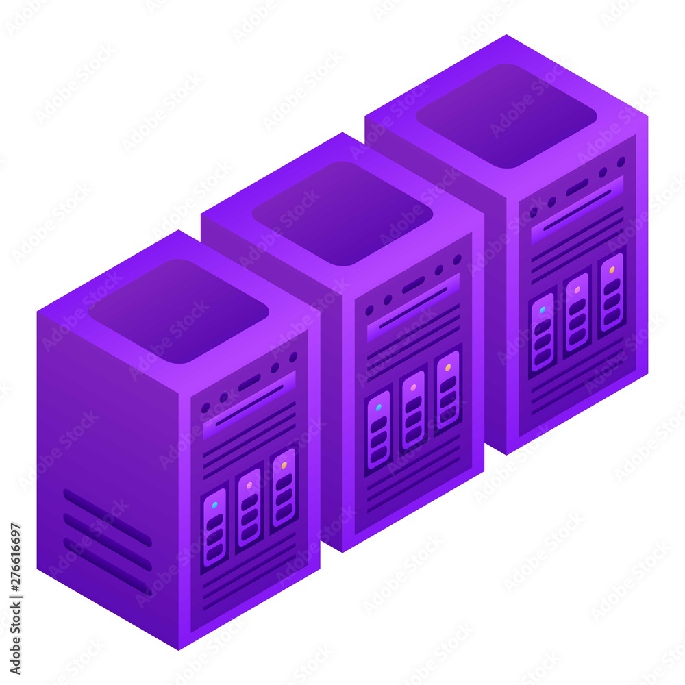 Poster server rack icon. isometric of server rack vector icon for web design isolated on white background