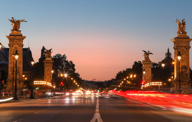Fototapeta na wymiar The famous Alexandre III bridge at sunset, Paris, France