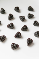 Group of Elderberry Gummies on White Background, Top View, Vitamins and Supplement Gummy, Natural...
