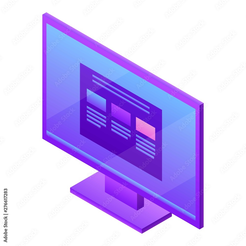 Poster monitor desktop icon. isometric of monitor desktop vector icon for web design isolated on white back