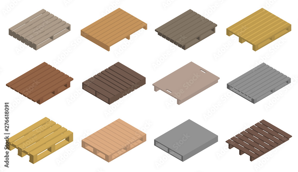 Poster pallet icons set. isometric set of pallet vector icons for web design isolated on white background