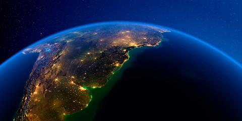 Detailed Earth at night. South America. Rio de La Plata